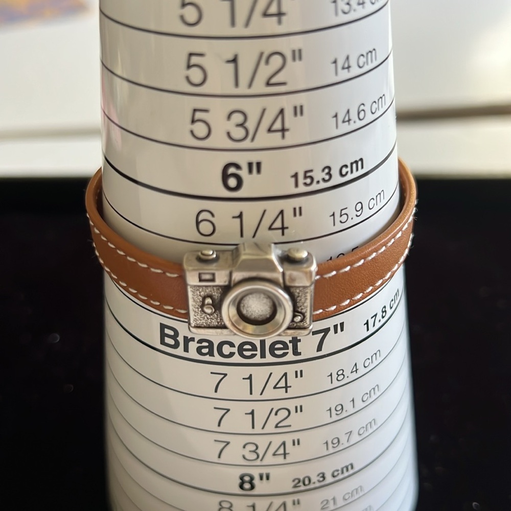 Vintage Camera Charm Bracelet - Brown Leather NWOT Magnetic Clasp 6 1/2 inches